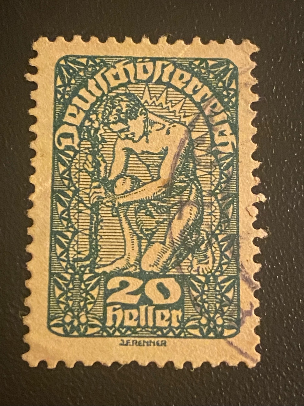 1919 or 1920 Austrian 20 Heller stamp from the "German Austria"
